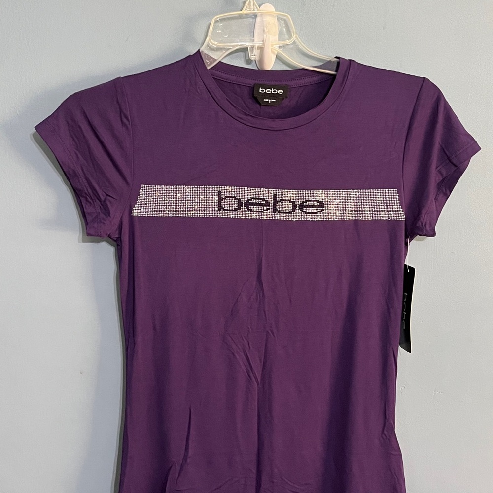 SELLING BeBe TOP for WOMEN SIZE M COLOR PURPLE SHORT SLEEVE BNWT - Picture 7 of 11